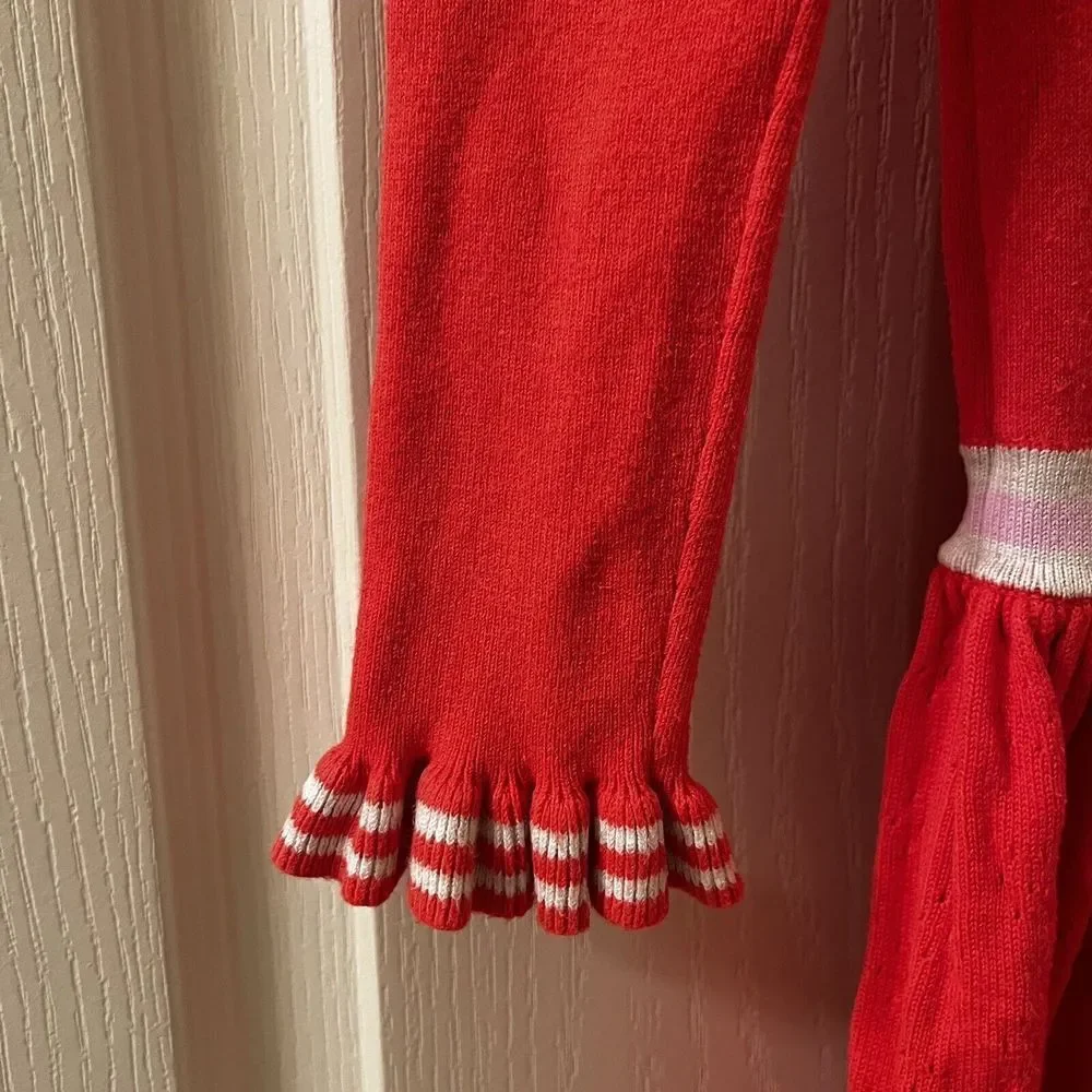 Mini Boden Long Sleeve Sweater Dress Striped Ruffle Neck Cuffs Girls Size 7-8
